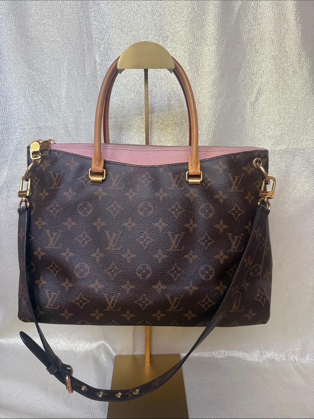 Louis Vuitton Pink with Brown Monogram Pallas Tote